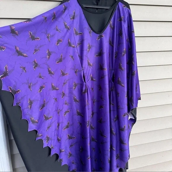 Vintage Bat Print Kaftan Dress Halloween Costume Gothic - Picture 5 of 6